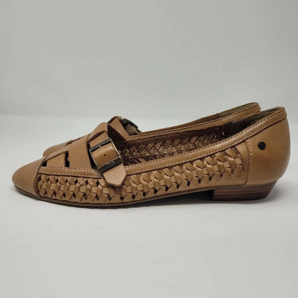 [SOLD]Bass Shoes Womens 11 Brown Leather Flats Woven Casual Hayden Fawn Loafer - Picture 4 of 10
